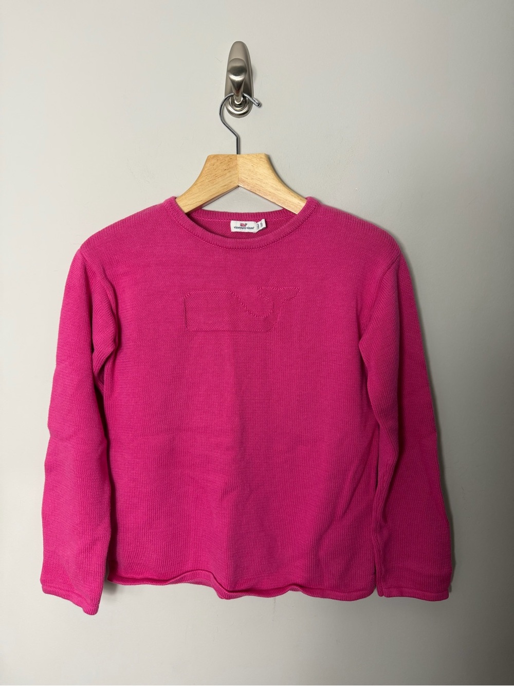 Vineyard Vines Girls 100% Cotton Crewneck Whale Knit Sweater Pink Size XL